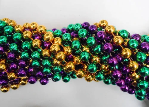 Mardi Gras Spot 33" 12mm Round Metallic Purple, Gold And Green Mardi Gras Beads 3 Mardi Gras Spot 33" 12mm Round Metallic Purple, Gold And Green Mardi Gras Beads