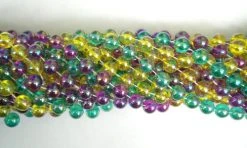 Mardi Gras Spot 48" 12mm Round AB Purple Gold And Yellow Mardi Gras Beads