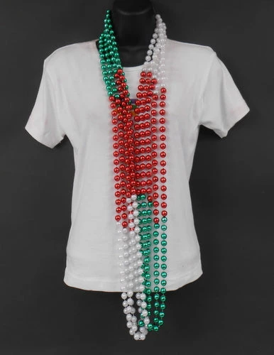 Mardi Gras Spot 60" 12mm Round Multi Red, Green And Pearl White 6/3 Mardi Gras Beads 3 Mardi Gras Spot 60" 12mm Round Multi Red, Green And Pearl White 6/3 Mardi Gras Beads