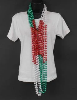 Mardi Gras Spot 60" 12mm Round Multi Red, Green And Pearl White 6/3 Mardi Gras Beads