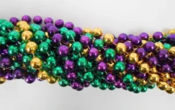Mardi Gras Spot 100" 14mm Round Metallic Purple, Gold And Green Mardi Gras Beads