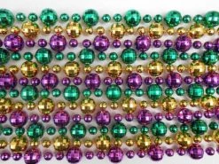 Mardi Gras Spot 60" 20mm-10mm-10mm Globe Metallic Purple, Gold And Green Mardi Gras Beads 5 Mardi Gras Spot 60