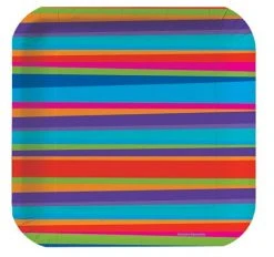 Sale Party Supplies Stripes Square Banquet Plates 10.25" (Pack Of 8)