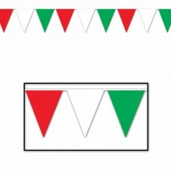 Plush Appeal, LLC Red, Green And White Indoor/Outdoor Pennant Banner 11" X 12' (Each)
