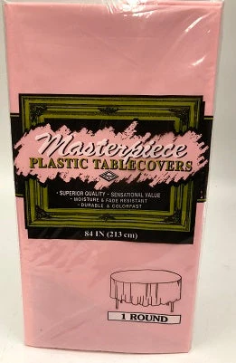 Plush Appeal, LLC Pink Plastic Round Table Cover 84" (Each) Plush Appeal, LLC Pink Plastic Round Table Cover 84" (Each)