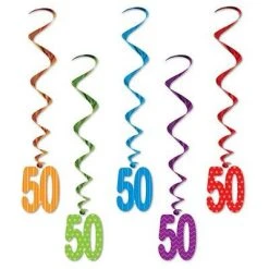 Sale Party Supplies Birthday "50" Whirl - Assorted Colors 3' (Pack Of 6)