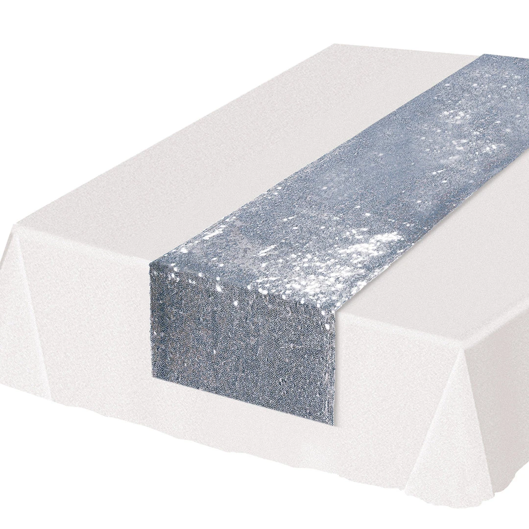 Sale Party Supplies Silver Sequined Table Runner 11.25" X 6'3" (Each) Sale Party Supplies Silver Sequined Table Runner 11.25" X 6'3" (Each)