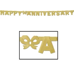 Sale Party Supplies Foil Happy Anniversary Gold Streamer 4.25" X 6' (Each)