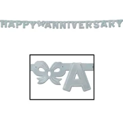 Sale Silver Foil Happy Anniversary Streamer 4.25" X 6' (Each)