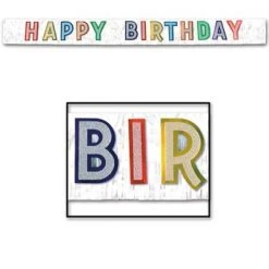 Mardi Gras Spot Party Supplies Metallic Happy Birthday Banner 10" X 9' (Each)