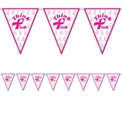 Sale Party Supplies Pink Ribbon Pennant Banner 10" X 12' (Each)