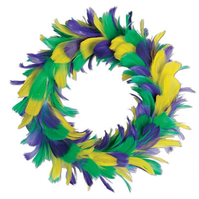 Sale Party Supplies Feather Wreath - Purple, Green And Gold 8" (Each) Sale Party Supplies Feather Wreath - Purple, Green And Gold 8" (Each)