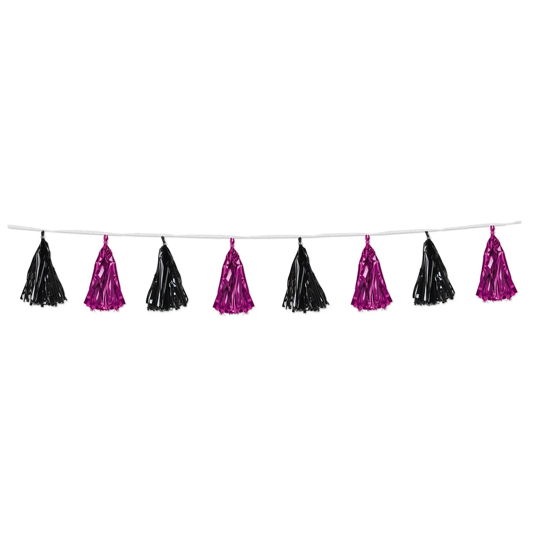 Plush Appeal, LLC Party Supplies Metallic Tassel Garland - Hot Pink And Black 8' X 9.75" (Each) Plush Appeal, LLC Party Supplies Metallic Tassel Garland - Hot Pink And Black 8' X 9.75" (Each)