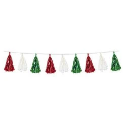 Mardi Gras Spot Party Supplies Red, White And Green Metallic And Tissue Tassel Garland 8' 9.75" (Each)