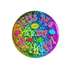 Mardi Gras Spot Novelties Kiss Me It's My Birthday Button 3.5" (Each)