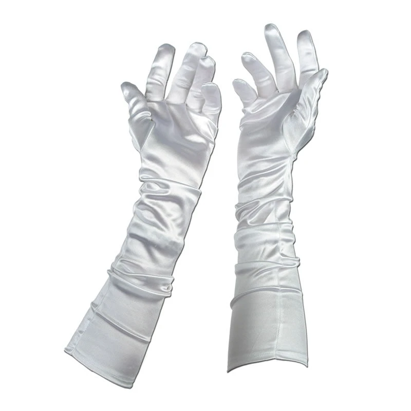 Plush Appeal, LLC White Long Satin Elastic Gloves 18.5" (Pair) 3 Plush Appeal, LLC White Long Satin Elastic Gloves 18.5" (Pair)