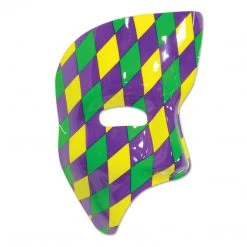 Sale Purple, Green And Gold Harlequin Phantom Mask With Elastic - One Size Fits Most (Each)
