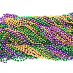 Mardi Gras Spot 33" 7.5mm Round Metallic Purple, Gold And Green 3 Section Mardi Gras Beads