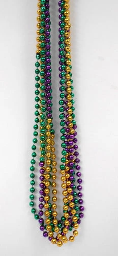 Mardi Gras Spot 33" 7.5mm Round Metallic Purple, Gold And Green 3 Section Mardi Gras Beads