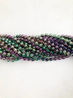 '- No Manufacturer - 33" 7.5mm Round Metallic Purple, Gold And Green 3 Tone Mardi Gras Beads