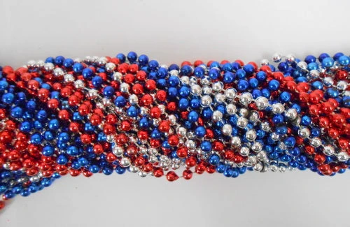 TB33 33" Round Metallic Red, Blue And Silver Mardi Gras Beads (6 Dozen - 72 Necklaces) 3 TB33 33" Round Metallic Red, Blue And Silver Mardi Gras Beads (6 Dozen - 72 Necklaces)