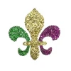 Plush Appeal, LLC Party Supplies Purple, Green And Gold Fleur De Lis Glitter Sticker 2" X 2" (Each)