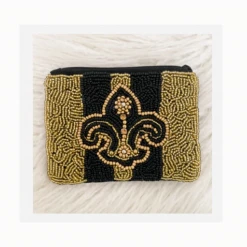 Plush Appeal Striped Fleur De Lis Beaded Coin Bag - 5" X 3.75" (Each) Novelties