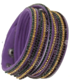 Plush Appeal, LLC Mardi Gras Leather Crystal Wrap Bracelet (Each)