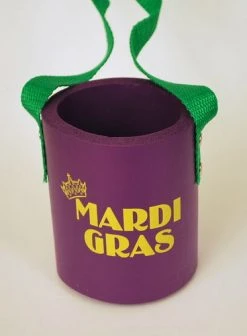 Plush Appeal, LLC Coozies Purple Foam Coozie With Yellow Mardi Gras Imprint And Green Lanyard (Pack Of 6)
