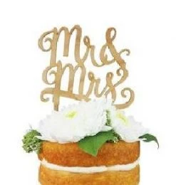 Sale Party Supplies Mr. And Mrs. Cherry Wood Cake Topper (Each)