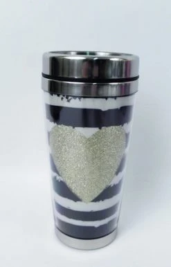 Sale 16oz Black And White Tumbler With Gold Heart (Each)