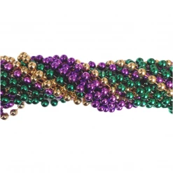 Mardi Gras Spot 48" 10mm Round Metallic Purple, Gold And Green Mardi Gras Beads