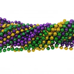 Mardi Gras Spot 48" 12mm Round Metallic Purple, Gold And Green Mardi Gras Beads