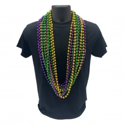 Mardi Gras Spot 48" 12mm Round Metallic Purple, Gold And Green Mardi Gras Beads