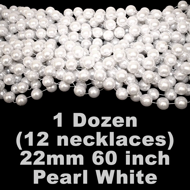 Mardi Gras Spot 60" 22mm Round Pearl White Mardi Gras Beads 4 Mardi Gras Spot 60" 22mm Round Pearl White Mardi Gras Beads