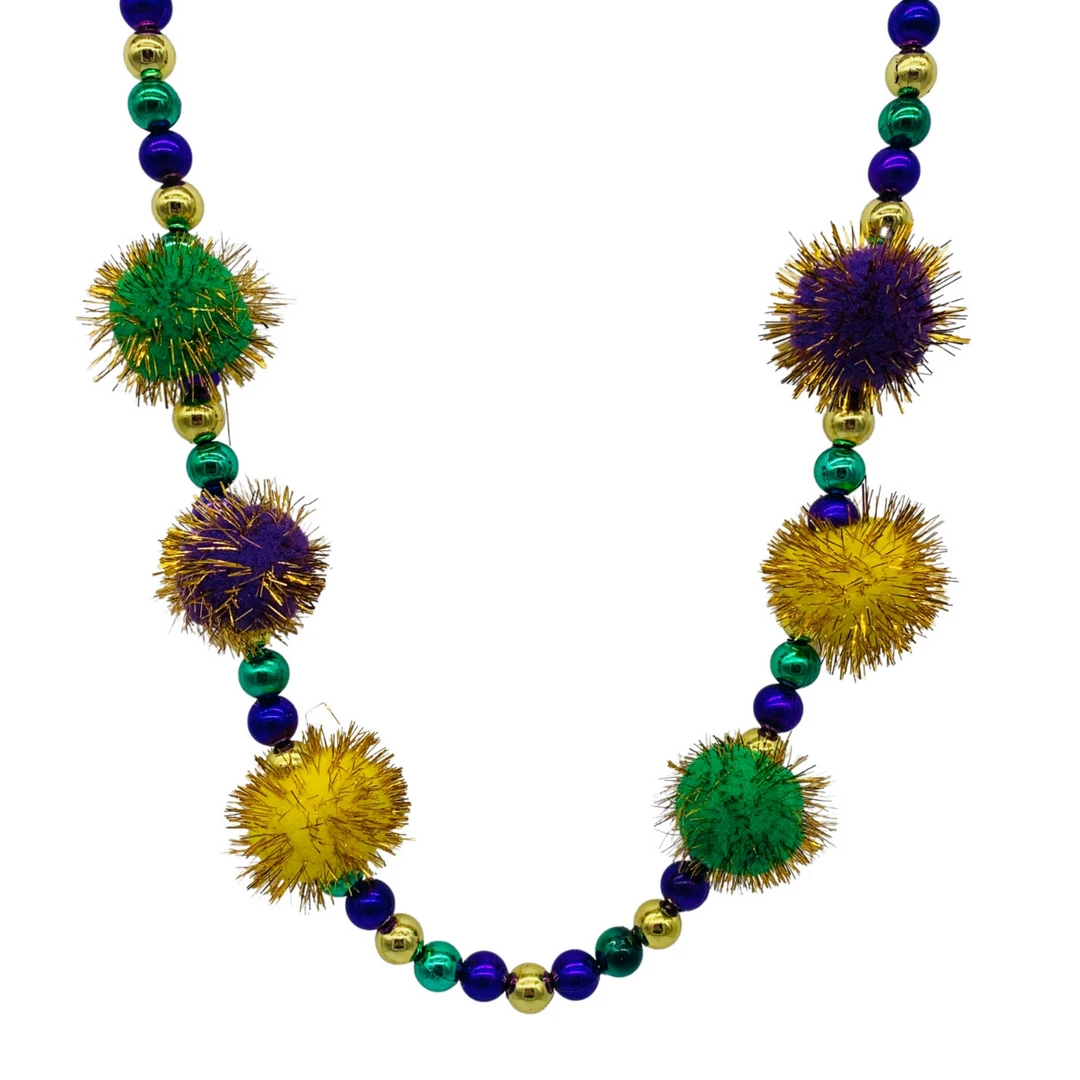 SBDOZEN Beads 42" 40MM Purple, Green And Gold Tinsel Ball Necklace (Dozen) 3 SBDOZEN Beads 42" 40MM Purple, Green And Gold Tinsel Ball Necklace (Dozen)