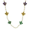 SBDOZEN Beads 40" Purple, Green And Gold Glitter Fleur De Lis Pearl Necklace (Dozen)