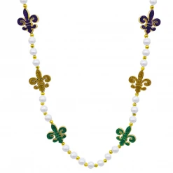 SBDOZEN Beads 40" Purple, Green And Gold Glitter Fleur De Lis Pearl Necklace (Dozen)