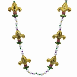 SBDOZEN 42" Purple, Green And Gold Fleur De Lis Mardi Gras Beads (Dozen)