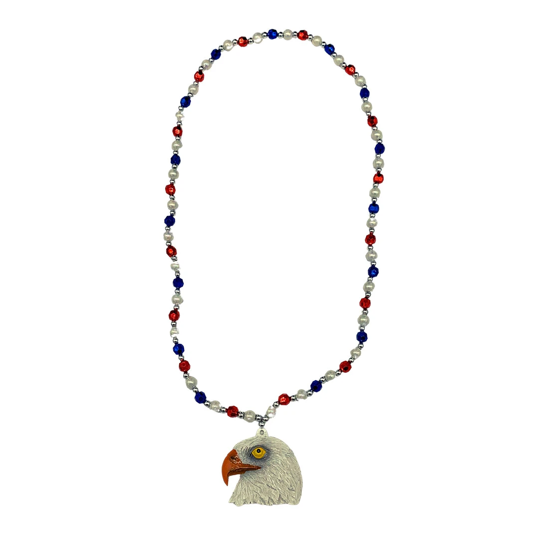 SBDOZEN Beads 36" Eagle Head Medallion Hanging From A Red, White And Blue Bead (Dozen) 4 SBDOZEN Beads 36" Eagle Head Medallion Hanging From A Red, White And Blue Bead (Dozen)