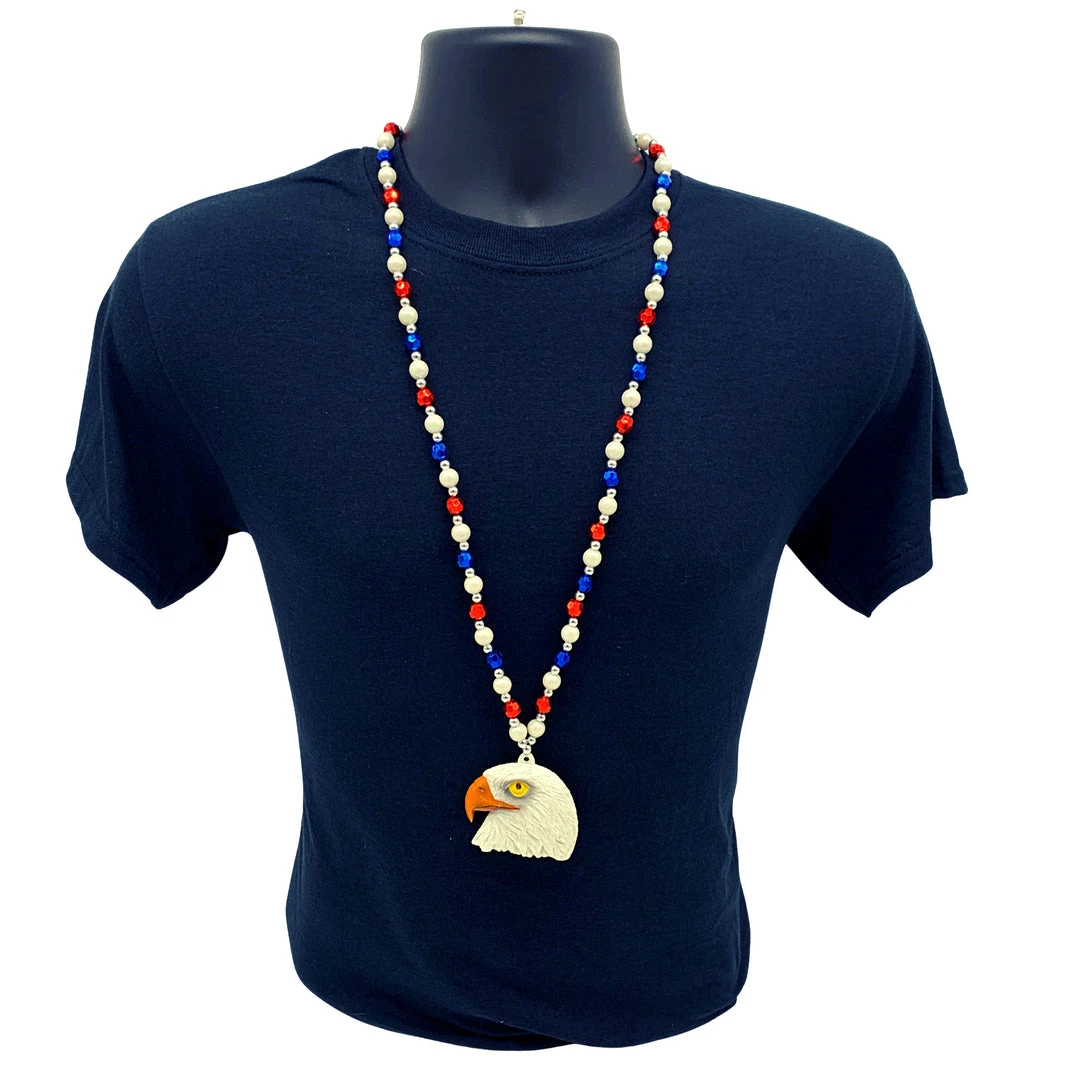 SBDOZEN Beads 36" Eagle Head Medallion Hanging From A Red, White And Blue Bead (Dozen) 5 SBDOZEN Beads 36" Eagle Head Medallion Hanging From A Red, White And Blue Bead (Dozen)