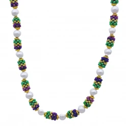 SBDOZEN Beads 42" Purple, Green And Gold With White Pearl Mardi Gras Bead (Dozen)