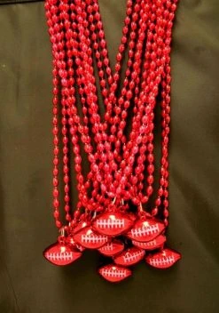 SBDOZEN Beads 33" 6 X 9mm Oval Red Bead With Football Pendant (Dozen)