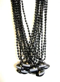 SBDOZEN Beads 33" 6 X 9mm Oval Black Bead With Football Pendant (Dozen)