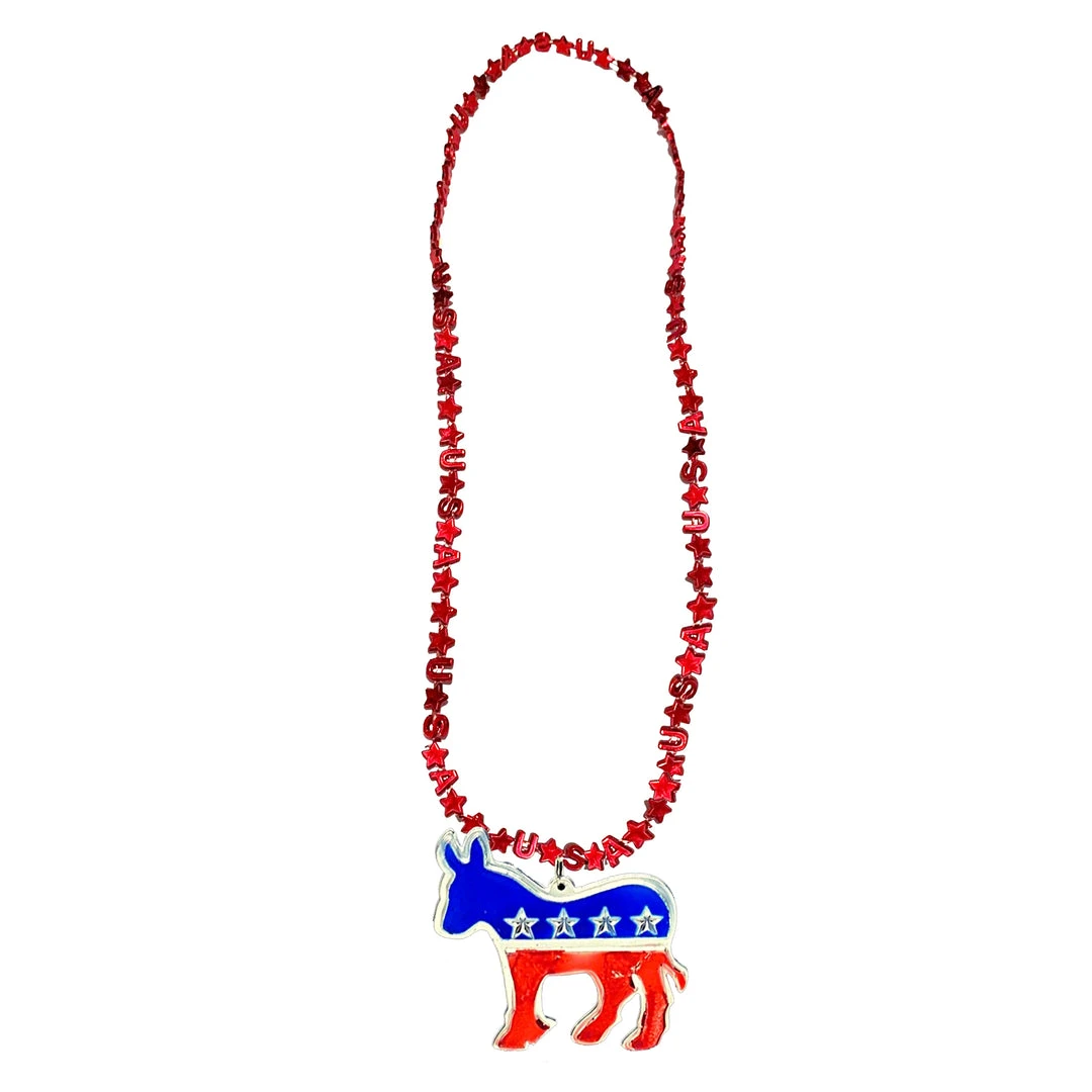 SBDOZEN 33" USA Bead Necklace - Red, Blue And Silver With Democratic Medallion (Dozen) SBDOZEN 33" USA Bead Necklace - Red, Blue And Silver With Democratic Medallion (Dozen)