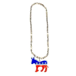 SBDOZEN 33" USA Bead Necklace - Red, Blue And Silver With Democratic Medallion (Dozen) 4 SBDOZEN 33
