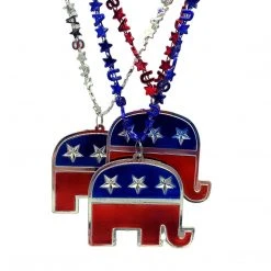 SBDOZEN Beads 33" USA Bead Necklace - Red, Blue And Silver With Republican Medallion (Dozen)