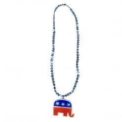 SBDOZEN Beads 33" USA Bead Necklace - Red, Blue And Silver With Republican Medallion (Dozen)