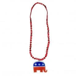 SBDOZEN Beads 33" USA Bead Necklace - Red, Blue And Silver With Republican Medallion (Dozen) 9 SBDOZEN Beads 33