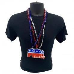 SBDOZEN Beads 33" USA Bead Necklace - Red, Blue And Silver With Republican Medallion (Dozen) 11 SBDOZEN Beads 33